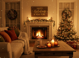 fireplace with christmas decorations