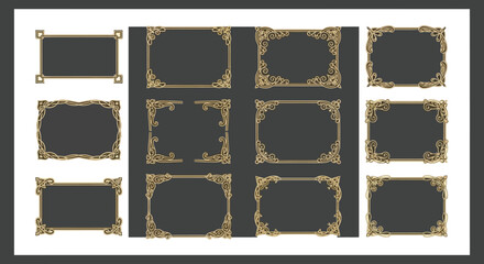 Elegant Decorative Frames and Borders Set in Gold, Perfect for Invitations and Designs