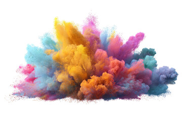 A vibrant explosion of colored powder against a stark black backdrop, showing a burst of hues