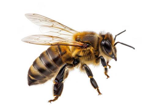 Detailed honey bee insect isolated on transparent background