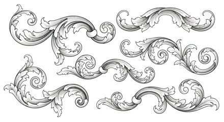 Ornamental Design Elements Vector Illustration of Swirls, Scrolls, and Floral Baroque Decorations