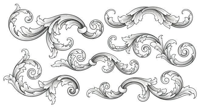 Ornamental Design Elements Vector Illustration of Swirls, Scrolls, and Floral Baroque Decorations