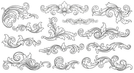 Elegant Hand-Drawn Flourishes A Collection of Decorative Swirls and Ornamental Designs