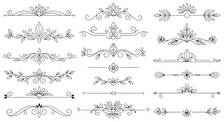 Decorative Ornamental Divider Elements Set Vector Illustrations of Floral Designs