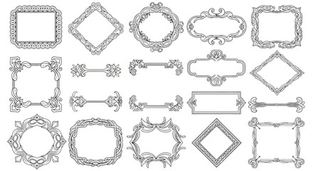 Elegant Black and White Ornate Frames, Borders, and Decorative Elements for Design Projects