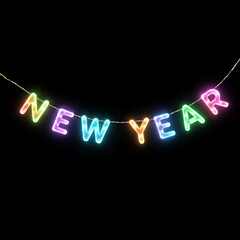 A close-up of a fragment of a glowing New Year's garland.