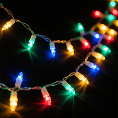 A close-up of a fragment of a glowing New Year's garland.