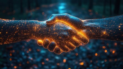 Digital Handshake - Futuristic Collaboration and Technological Agreement Illustration.