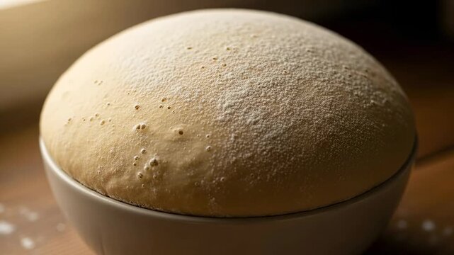Rising dough in a bowl, perfect for baking bread and pastries.