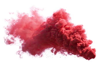 A vibrant plume of pink and red smoke swirls against a stark black background, creating an abstract design