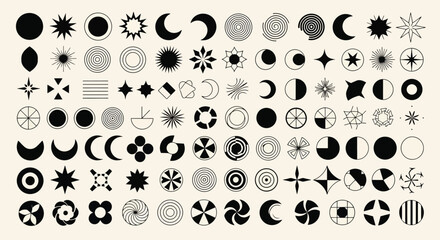 Collection of Aesthetic Geometric Shapes and Celestial Icons for Design Elements