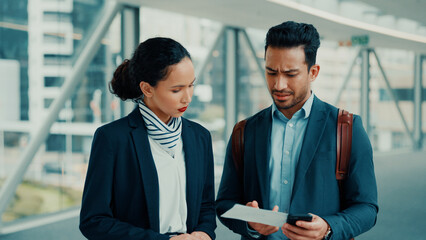 Man, worker and help with boarding pass at airport for flight delay, work trip and departure crisis. Business travel, gate agent and confused with air ticket for details error or passenger assistance