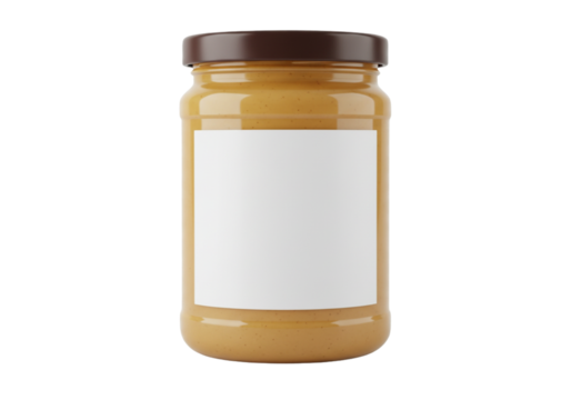 Jar of peanut butter with blank label on black background - Powered by Adobe