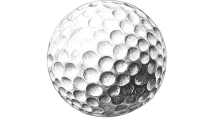 Close-up of golf ball texture with dimples and smooth surface, perfect for sports, golf, and texture detail visuals isolated on white background