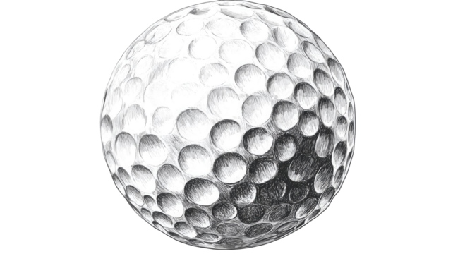 Close-up of golf ball texture with dimples and smooth surface, perfect for sports, golf, and texture detail visuals isolated on white background