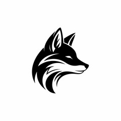Obraz premium Striking Black and White Fox Head Logo Design with Sharp Details.