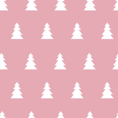 Christmas tree seamless pattern on pink color background.