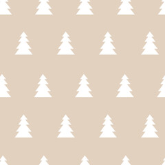 Obraz premium Christmas tree seamless pattern on pastel beige color background.