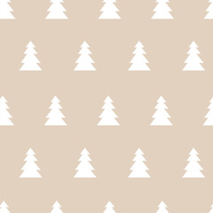 Obraz premium Christmas tree seamless pattern on pastel beige color background.