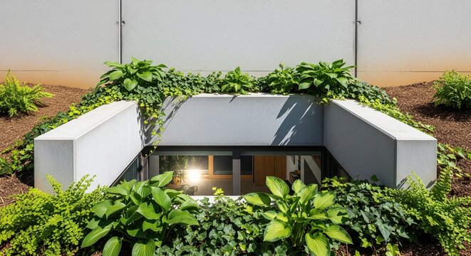 Basement Window Well with Lush Greenery