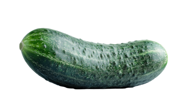 Fresh whole cucumber with vibrant green skin and crisp texture, perfect for healthy food and vegetable visuals isolated on white background