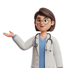 Friendly female doctor with stethoscope isolated on transparent background