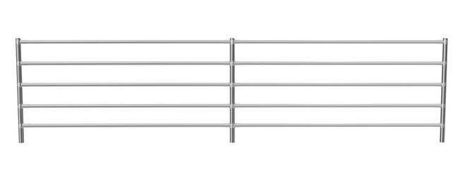 realistic chrome metal guardrail structure with horizontal bars. polished silver steel fencing isolated for architectural visualization.