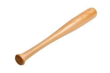 A smooth, light-colored wooden baseball bat with a rounded knob, used for hitting and playing the popular american sports game of baseball, isolated on transparent background
