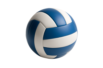 A blue and white panelled volleyball, a key piece of equipment for team sports, beach games, and indoor court competition, isolated on transparent background