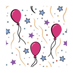 Celebration Seamless Pattern with Balloons, Stars, and Confetti
