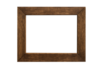 Empty rustic dark wooden picture frame with rough texture and visible wood grain for photos or artwork display isolated on transparent background