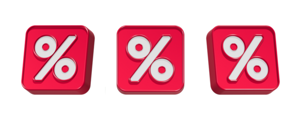 3d rendering icon percent in red square button