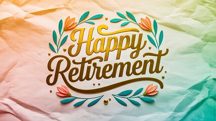 Happy retirement text with floral decorative design on colorful background
