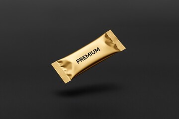 Fototapeta premium Premium golden packet floating against dark background
