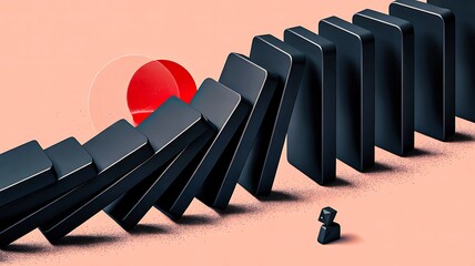 Domino pieces falling in sequence representing risk failure and chain reaction
