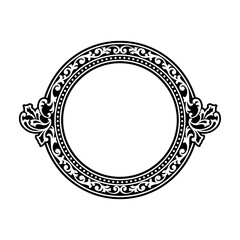 Black and white round floral ornamental frame