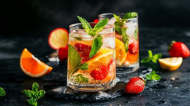 Spring or summer refreshing cold cocktail or mocktail