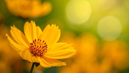Vibrant yellow flower in full bloom with soft bokeh background, showcasing nature's beauty and bright colors.
