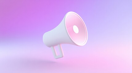directional. Minimalist megaphone icon floating against an abstract gradient background in soft lighting. menu design, packaging mockups, designed for culinary blogs and recipe cards for restaurants.