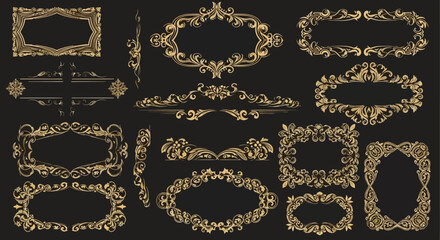 Collection of Ornate Golden Frames and Decorative Elements for Elegant Design Projects