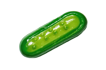 Glossy, green, oblong pickle candy on black