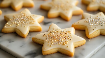 Star shaped sugar cookies with gold and silver sprinkles