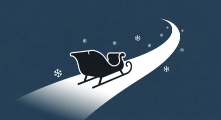 Silhouette of santas sleigh on a snowy path under a starry night sky