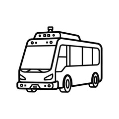 Line art illustration of a modern autonomous city bus, representing smart public transportation and future urban mobility solutions, ideal for design concepts and infographics