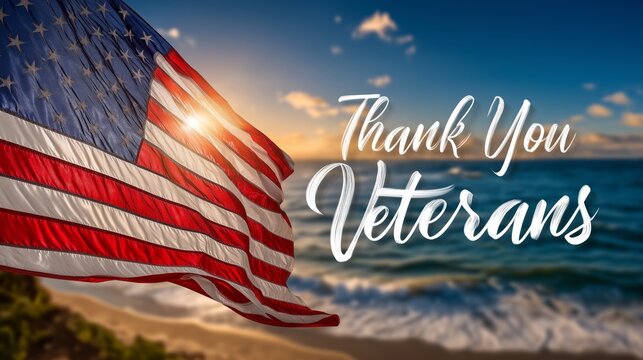 A flag with the words "Thank You Veterans" written below it