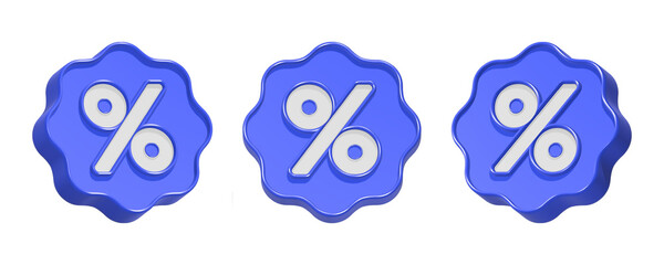 3d rendering icon percent in blue gear button