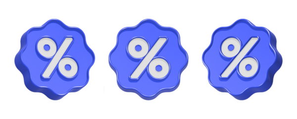 3d rendering icon percent in blue gear button