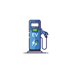 Flat line illustration of an EV charging pump for electric cars, symbolizing clean energy, sustainable mobility, and green transportation