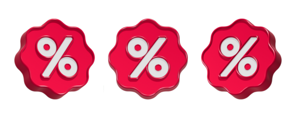 3d rendering icon percent in red gear button