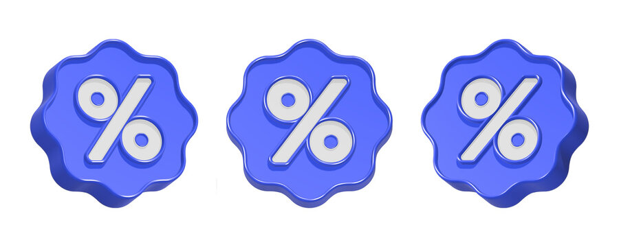 3d rendering icon percent in blue gear button - Powered by Adobe